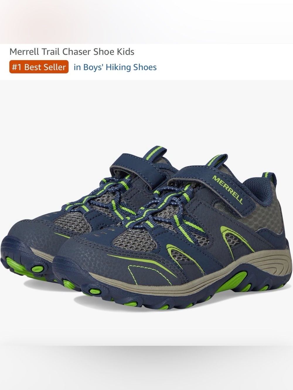 Merrell Kids Navy and Lime Trail Chaser Sneakers size 5